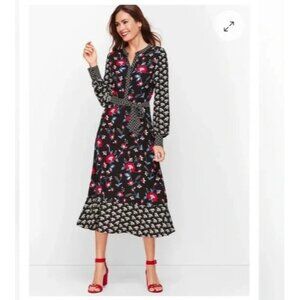 NEW Talbots Mixed Floral Crepe midi dress black blue red Dress womens 14 petite